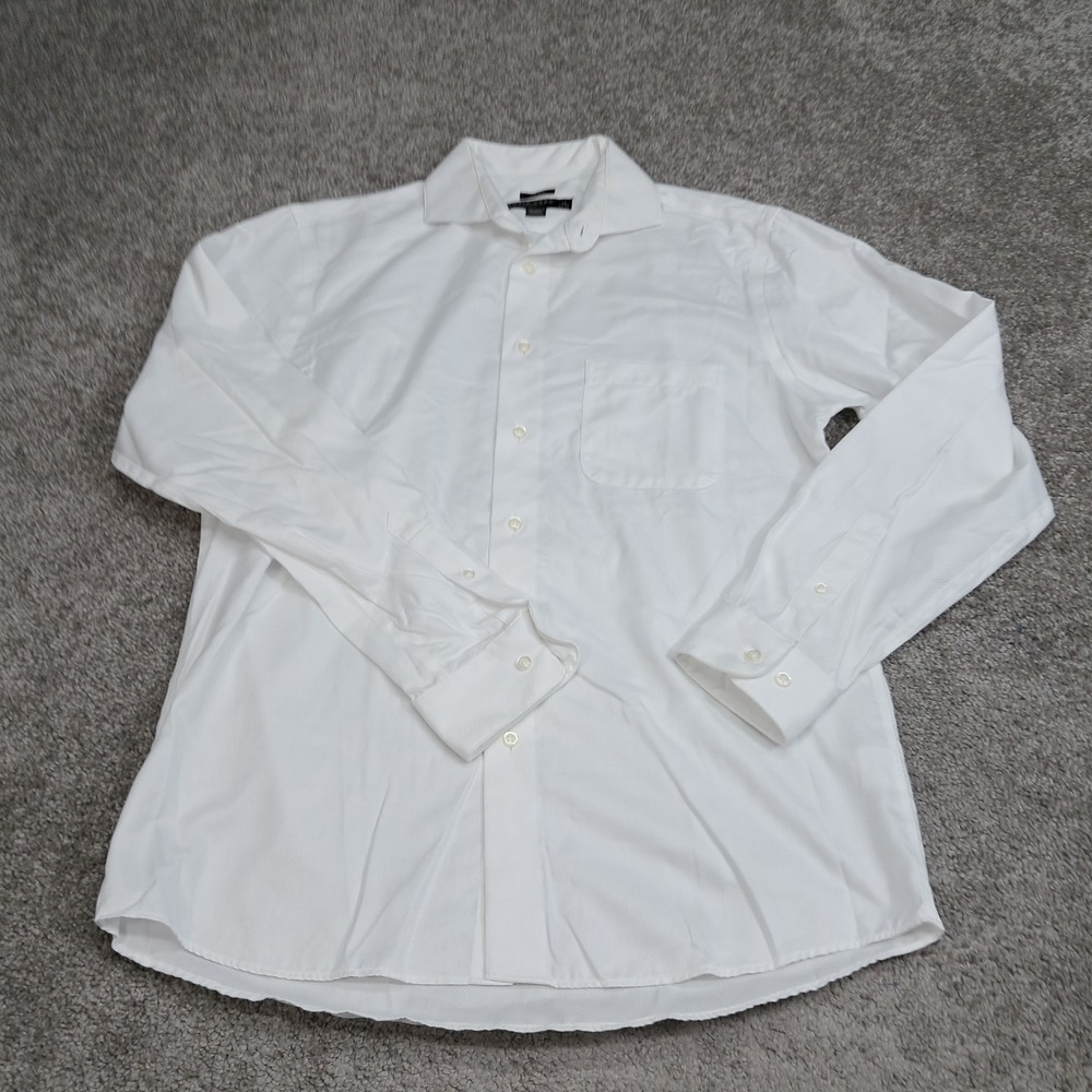 Pronto Uomo Mens White Non-Iron Cotton Dress Shirt 16 34/35 Textured Long Sleeve